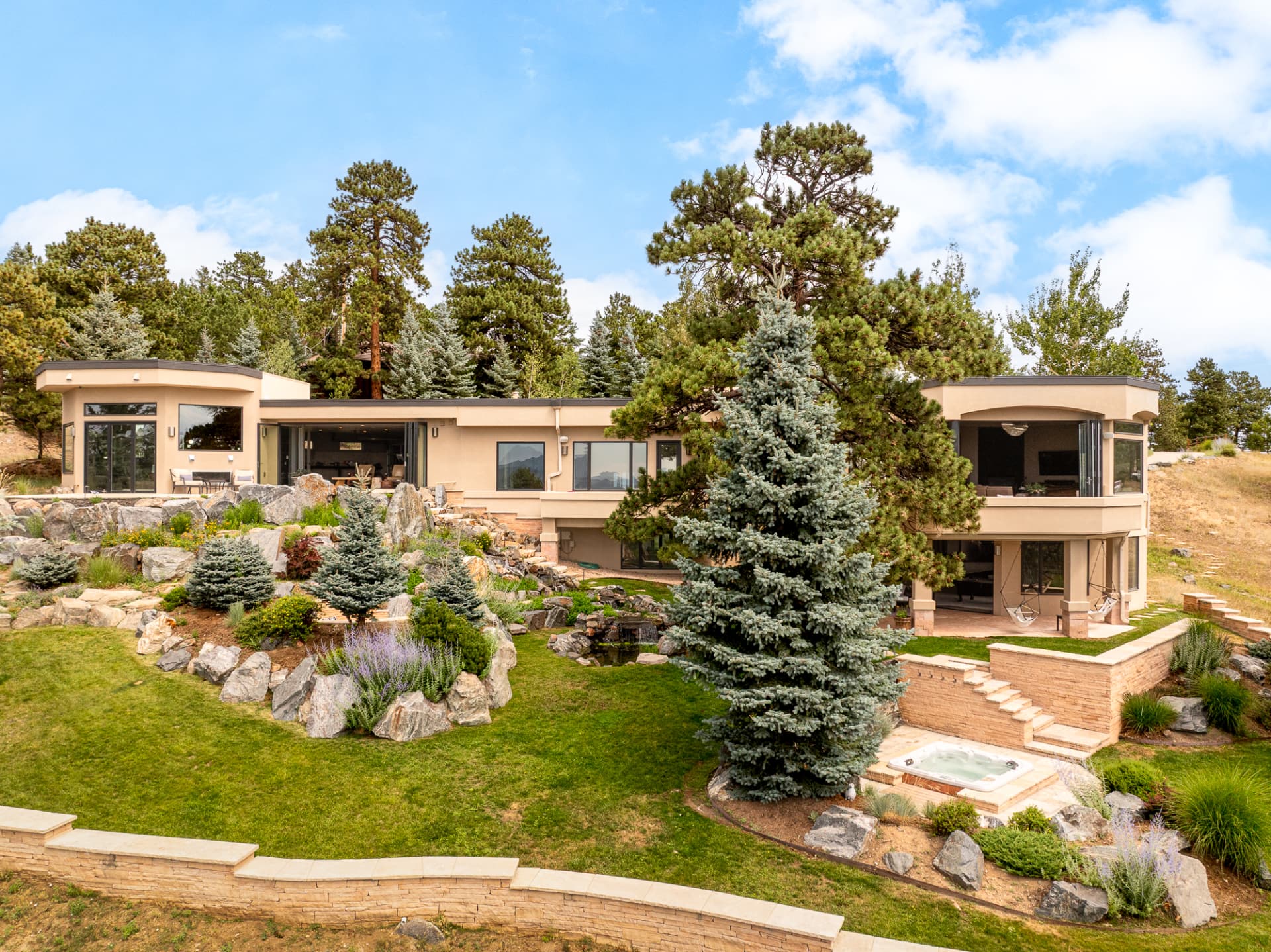 Aerial view of the residence in the forest