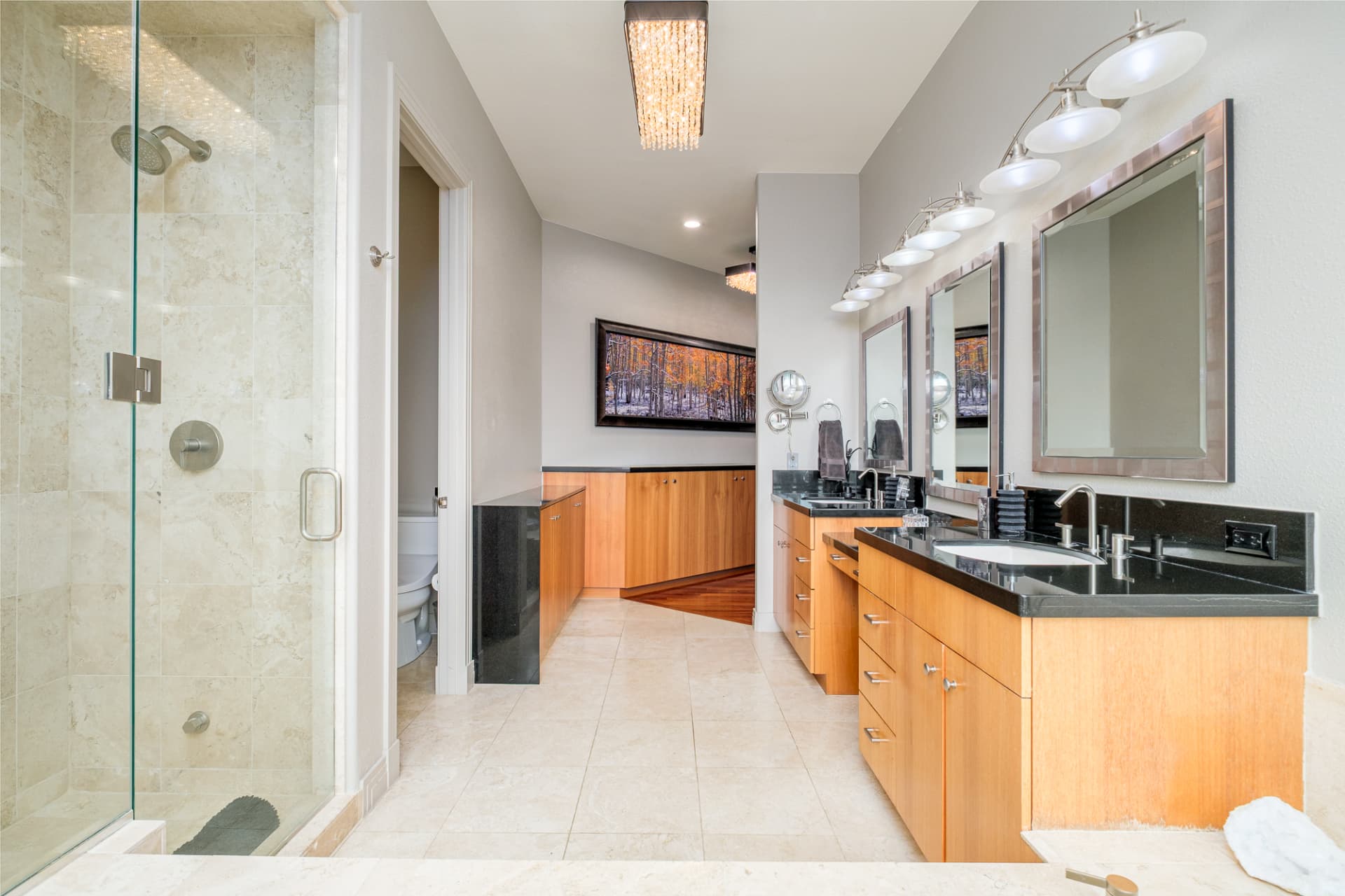 Primary bath double vanity and walk-in shower