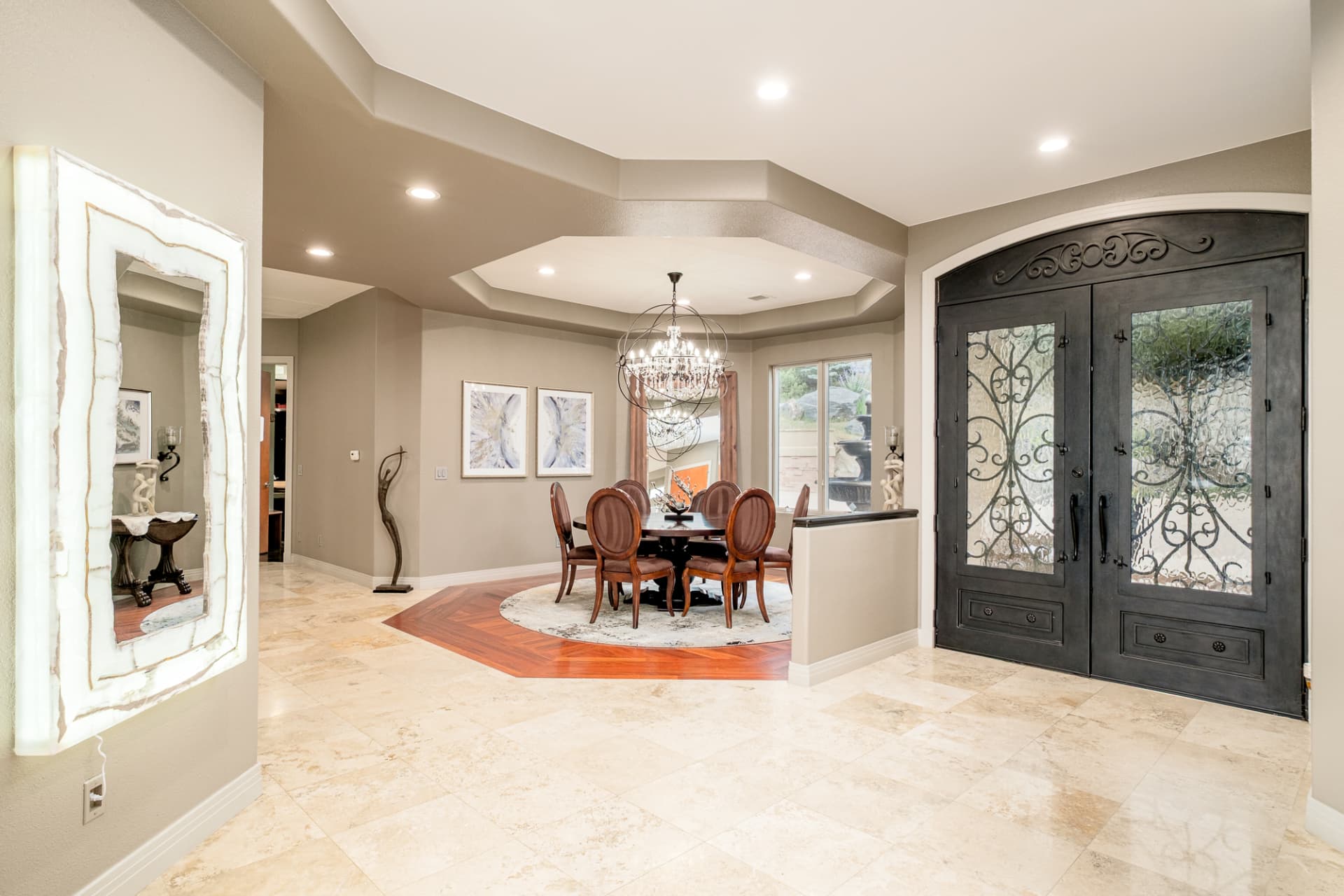 Formal dining room with crystal chandelier